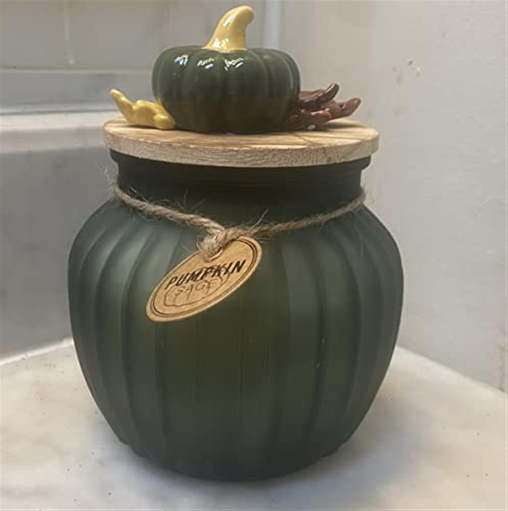 Pumpkin Sage Candle Pumpkin Shape with Beautiful Wooden Lid and Cerami