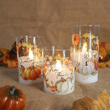 Flameless Candles LED Set of 3 Fall Autumn Ornament Warm Lights Home Decor Battery Operated Timer DIM with Remote Pumpkin Maple Leaves Painting Harvest Thanksgiving Gift