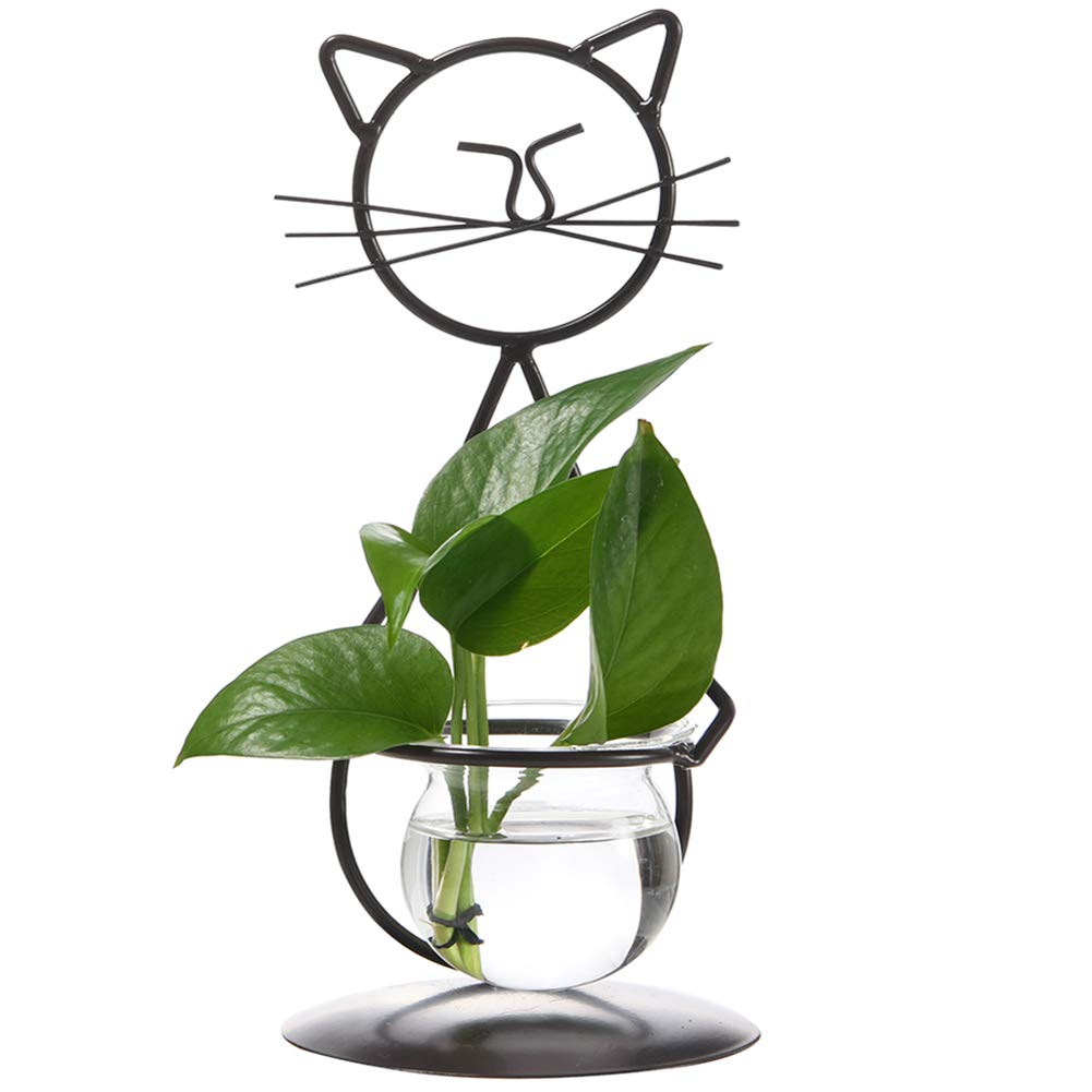 cat plant pot holder Desktop Glass Planter Vase Holder, Modern Creative Cat Plant Terrarium – Pure Scents Candles