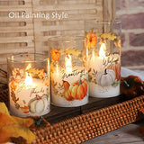 Flameless Candles LED Set of 3 Fall Autumn Ornament Warm Lights Home Decor Battery Operated Timer DIM with Remote Pumpkin Maple Leaves Painting Harvest Thanksgiving Gift