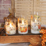 Flameless Candles LED Set of 3 Fall Autumn Ornament Warm Lights Home Decor Battery Operated Timer DIM with Remote Pumpkin Maple Leaves Painting Harvest Thanksgiving Gift