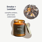 Smoke & Leather Scented Candle - 57 Hour Burn Non Toxic Soy Wax Candles - 7.2oz
