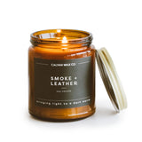 Smoke & Leather Scented Candle - 57 Hour Burn Non Toxic Soy Wax Candles - 7.2oz