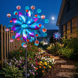 Solar Wind Spinner Outdoor - Metal Kinetic Wind Sculptures with Sparkling Jeweled Ornaments, Blue & Purple Gradient Dual-Direction Spinner, Solar LED Glass Ball Yard Art for Garden Patio Decor