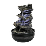 15.7” High Rock Falls Tabletop Water Fountain with LED Lights - Indoor 5-Tier Cascading Fountain for Home and Office Decor (Gray_3, 15.7" high)