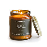 Smoke & Leather Scented Candle - 57 Hour Burn Non Toxic Soy Wax Candles - 7.2oz
