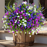 Artificial Flowers for Outdoors Fake Plants - 12 (Mixed, 3 Colors Magenta Purple White) no fade