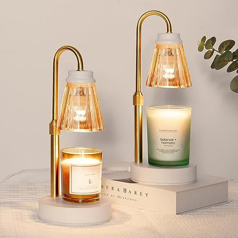 2-Pack Candle Warmer Lamp with Dimmer, Lamp Candle Heater with 4 Bulbs for 3 Wick Candles, Height Adjustable Candle Melter Light for Scented Wax, Valentine's Day Gift for Her/Mom, Amber