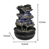 15.7” High Rock Falls Tabletop Water Fountain with LED Lights - Indoor 5-Tier Cascading Fountain for Home and Office Decor (Gray_3, 15.7" high)