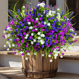 Artificial Flowers for Outdoors Fake Plants - 12 (Mixed, 3 Colors Magenta Purple White) no fade