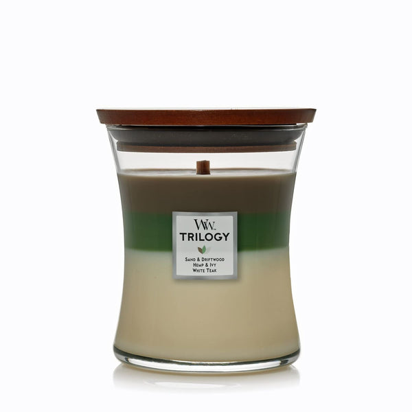 Woodwick Trilogy Sand and Drift Wood Hemp and Ivy White Teck