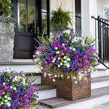 Artificial Flowers for Outdoors Fake Plants - 12 (Mixed, 3 Colors Magenta Purple White) no fade
