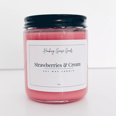 Single Wick Handmade Soy Candle - Strawberries & Cream (7 oz)