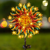 Solar Wind Spinner Outdoor - Metal Kinetic Wind Sculptures with Sparkling Jeweled Ornaments, Blue & Purple Gradient Dual-Direction Spinner, Solar LED Glass Ball Yard Art for Garden Patio Decor