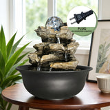 Rock Tabletop Indoor Fountain with LED Lights-8.3"H, Desktop Waterfall Fountains - Plug, Humidifier for Living Room, Office, Bedroom