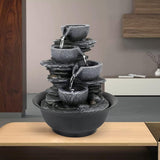15.7” High Rock Falls Tabletop Water Fountain with LED Lights - Indoor 5-Tier Cascading Fountain for Home and Office Decor (Gray_3, 15.7" high)