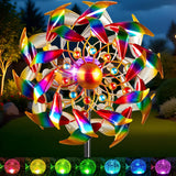 Solar Wind Spinner Outdoor - Metal Kinetic Wind Sculptures with Sparkling Jeweled Ornaments, Blue & Purple Gradient Dual-Direction Spinner, Solar LED Glass Ball Yard Art for Garden Patio Decor