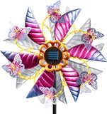 Solar Wind Spinner Outdoor - Metal Kinetic Wind Sculptures with Sparkling Jeweled Ornaments, Blue & Purple Gradient Dual-Direction Spinner, Solar LED Glass Ball Yard Art for Garden Patio Decor