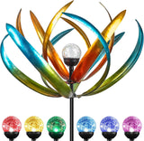 Solar Wind Spinner Outdoor - Metal Kinetic Wind Sculptures with Sparkling Jeweled Ornaments, Blue & Purple Gradient Dual-Direction Spinner, Solar LED Glass Ball Yard Art for Garden Patio Decor