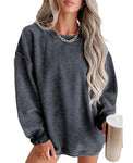 Womens Crewneck Oversized Corduroy Corded Sweatshirt Long Sleeve Casual Pullover Tops