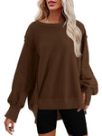 Womens Oversized Crewneck Sweatshirt Side Slit Long Sleeve Pullover Slouchy Fit Tops
