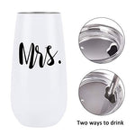 2 Pack Wine with Lid, Mr. and Mrs. Wine Gifts for Wedding Engagement, 6 Oz,