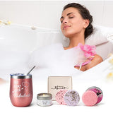Unique Gift Basket for Woman 12 oz Insulated Tumbler, Shampoo Bar, Scented Candle, Jewelry Tray Shower Steamers