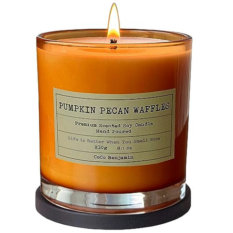 Highly Scented, Hand Poured Soy Candle, 8.1 oz (Pumpkin Pecan Waffles) Fall