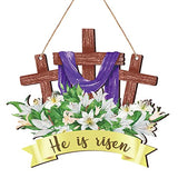 He Is Risen Door Sign Religious Easter Cross Decor Hanging Easter 11.81 x 11.81 x 0.2 inches