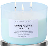 Grapefruit Vanilla Stress Relief Aromatherapy Candle with Berries, Bergamot, Rose | Highly Scented Candles for Men & Women 15.8 oz | Large 3-Wick Candle | Natural Soy Candles for Home | Spring Candles
