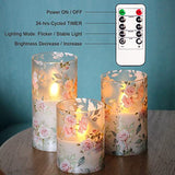 LED Flameless Candles, Love Theme Batter Operated Glass  Candles with Remote Timer, Pink Rose Decal Realistic Wax Pillar Candles