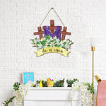 He Is Risen Door Sign Religious Easter Cross Decor Hanging Easter 11.81 x 11.81 x 0.2 inches
