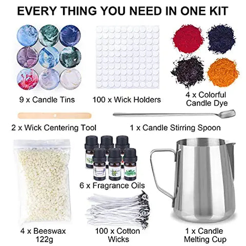 Complete Candle Making Kits for Adults Beginners,DIY Candle Making Supplies  Include Soy Wax,Wax Melter,Scents,Dyes,Wicks,Wicks Sticker,Candle Tins 