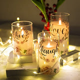 Flameless Candles with Remote Timer, Floral Unbreakable Glass LED Flicker Blinks Candles, D3 xH4 5" 6", Set of 3Battery Operated Pillar Candles Gift Home Wedding Decor - D3 xH4 5" 6",Set of 3