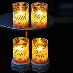 Flameless Pillar Candles, Glass Led Battery Operated Remote Set of 4