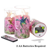 Hummingbird Pink Floral Glass Flameless Candles with Remote, 3 Pack Flickering LED Battery Candles Gift Set D 3" H 4" 5" 6" Decorative Candles