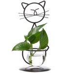 Desktop Glass Planter Vase Holder, Modern Creative Cat Plant Terrarium Metal Stand for Hydroponics Plants Home Garden Decoration Outdoor Planter