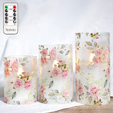 Silverstro Pink Rose Flameless Candles with Remote, Romantic Love Theme Blinks LED Candles, Real Wax Glass Battery Candles for Home Party Wedding Room Botanical Decor - Set of 3