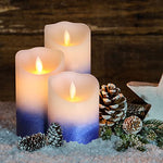 Blue Flameless Flickering Candles Realistic LED Candles with Remote Control Real Wax Glitter Pillar for Gifts and Decoration Set of 3 (D 3" x H 4" 5" 6"