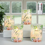 Flameless Pillar Candles, Glass Led Battery Operated Remote Set of 4