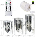 Christmas Flameless Snowflake Candle, Battery Candle Timer&Remot Pillar Candle Set of 3