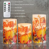 FLAVCHARM Fall Decor Flameless Candles Pumpkin Glitter Decal Desgin Real Wax Flickering LED Candles Autumn Harvest Battery Operated Candles with Remote Timer Thanksgiving Table Decorations for Home