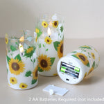 Glass Flameless Candles with Remote, Sunflower Battery Candles  D 3" H 4" 5" 6"