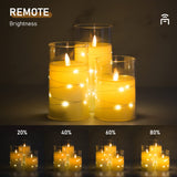 Flameless Candles with Remote Timer,salipt Floral Unbreakable Glass LED Set Of 3  D3 xH4 5" 6"