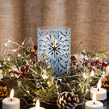 Blue Snowflakes Glass Flameless Candles with Remote, Flickering LED Battery Candles Winter Christmas Decor Φ 3" H 4" 5" 6"