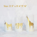 Flameless Candles with Remote Timer Flickering Set of 3, Luxury Home Decal, Matt Glass with Bronzing Zebra Tiger Giraffe, Decoration for Office Livingroom Wedding Holiday Party Gift