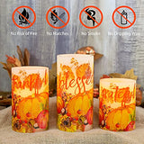 FLAVCHARM Fall Decor Flameless Candles Pumpkin Glitter Decal Desgin Real Wax Flickering LED Candles Autumn Harvest Battery Operated Candles with Remote Timer Thanksgiving Table Decorations for Home