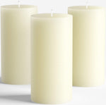 Set of 3 Pillar Candles 3" x 6" Unscented Handpoured Weddings, Home Decoration, Restaurants, Spa, Church Smokeless Cotton Wick - Ivory