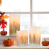 FLAVCHARM Fall Decor Flameless Candles Pumpkin Glitter Decal Desgin Real Wax Flickering LED Candles Autumn Harvest Battery Operated Candles with Remote Timer Thanksgiving Table Decorations for Home