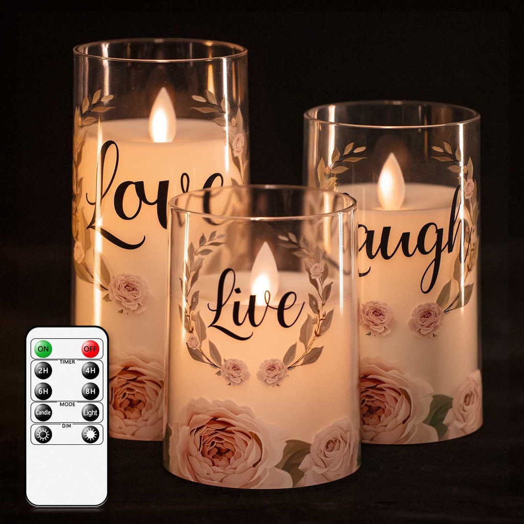 Glass Battery Operated LED Flameless Candles with Remote and Timer, Real  Wax Candles Warm Color Flickering Light for Festival Wedding Home Party